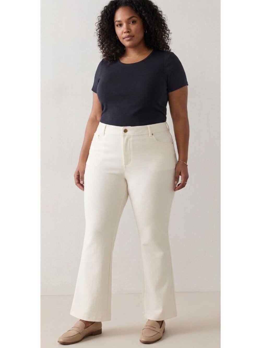 IMAN Global Chic Ivory Slim Flare Ponte Knit Trousers Women 18W Short NWT